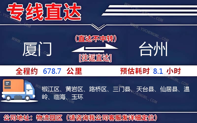 廈門到臺州物流公司